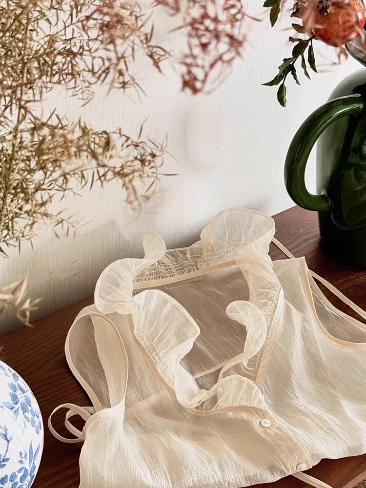 Si Yuan 2026 Women s High-End Organza Sleeveless Lace Layering Essential Shirt Medium бежевый