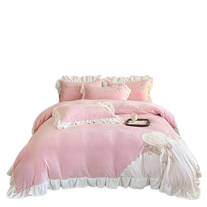 Thickened Milk Fleece Four-Piece Coral Fleece Double-Sided Fleece Bed Quilt Cover Flannel Bedding
