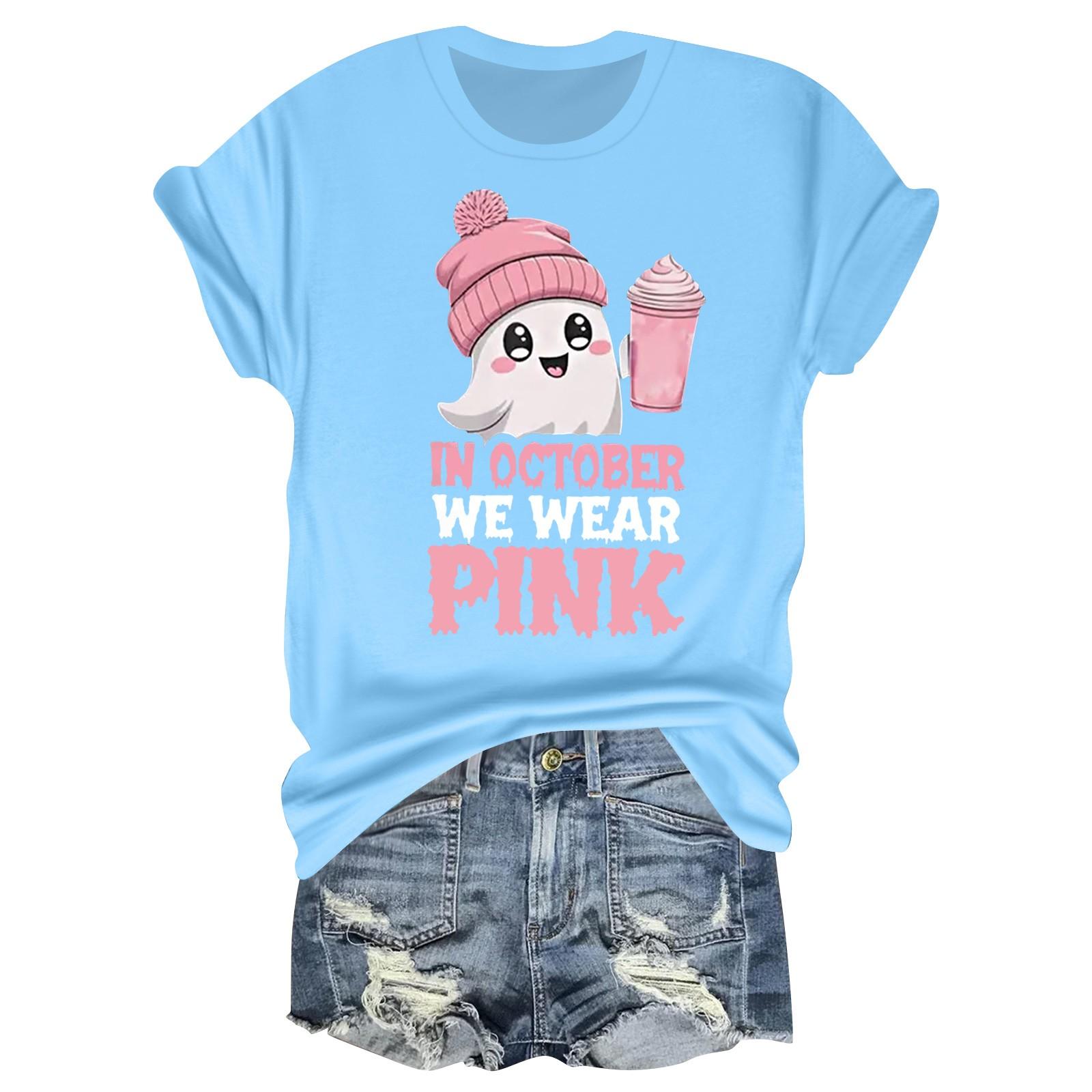 

Women s Casual Halloween Breast Print T-Shirt Round Neck Pullover Short Sleeve Top M