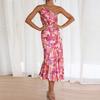 2026 Floral Print Asymmetrical Neckline Sleeveless Wrap-Style Maxi Dress Women High-Waisted Fit Elegant Office Casual