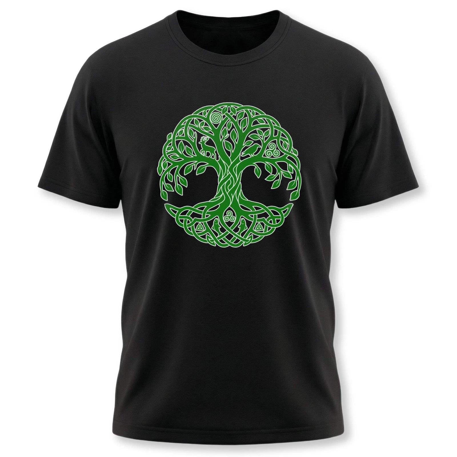 Green Celtic Tree of Life Knotwork Irish Symbol Graphic Print T-Shirt Design M