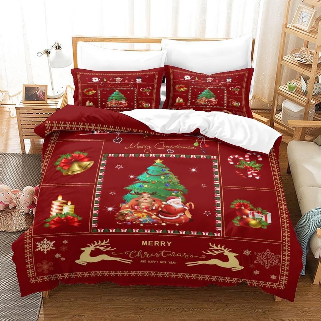 Christmas New Pattern Digital Printing Three-Piece Set 3D Three-Dimensional Polished Chemical Fiber Quilt Cover Pillowcase To Picture