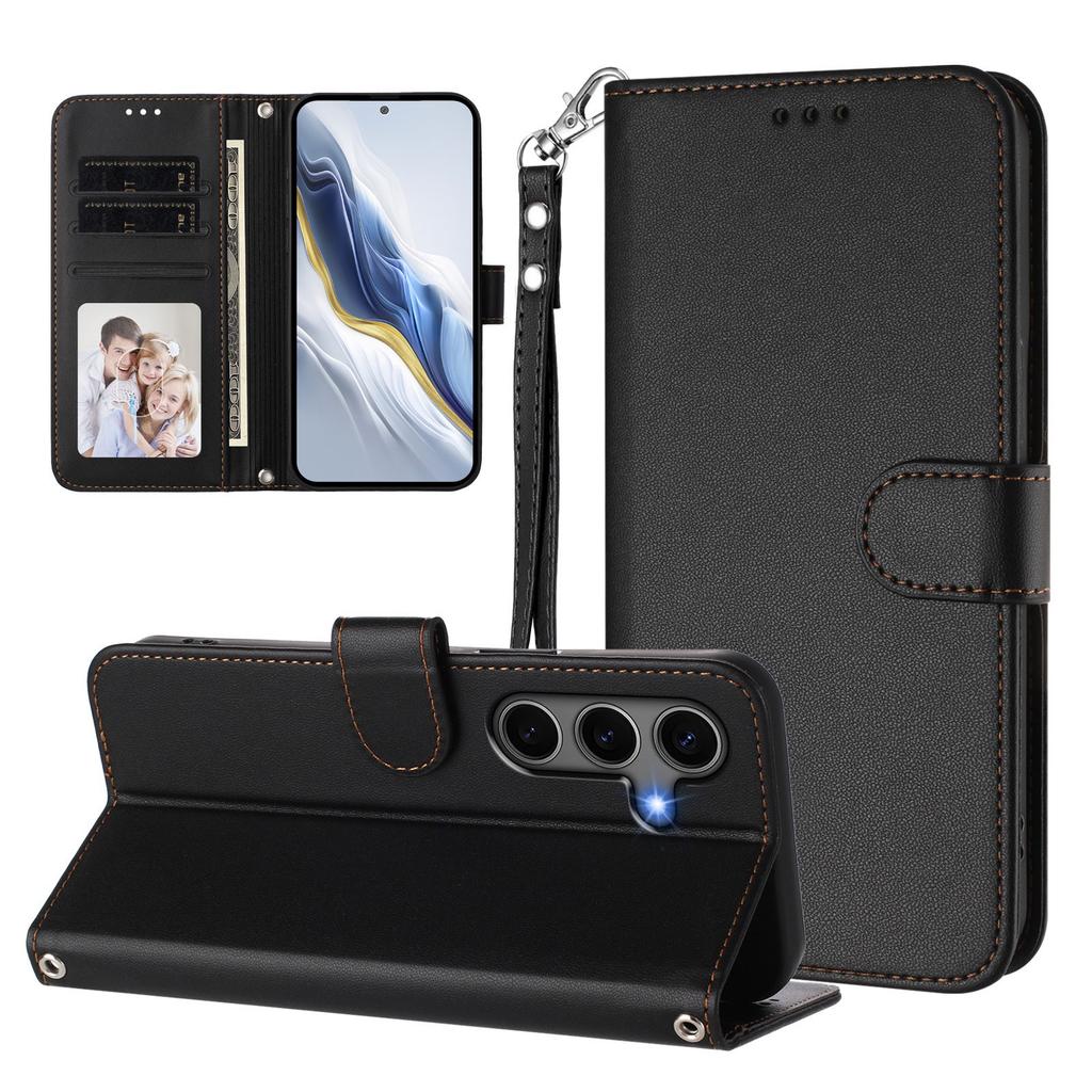 For Samsung Galaxy S24+/Galaxy S25+ Leather Case Wallet Stand Phone Cover with Wrist Strap