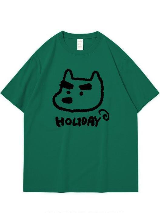 

Pure cotton American trendy brand couple s cartoon short-sleeved t-shirt for men and women s new loose casual versatile crew neck top summer 3xl (recommended 85-95kg ) темно-зелений колір