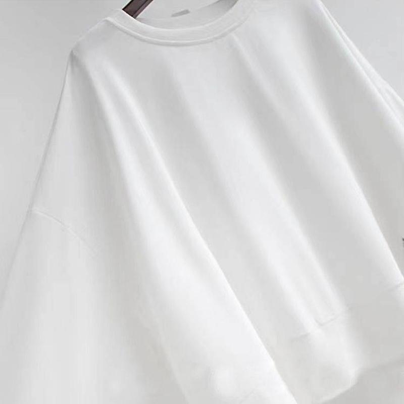 Women's Round Neck Sweatshirt Fashion Solid Color Long Sleeve Casual Short Loose Pullover Top