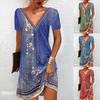 2025 Women's Ethnic Print V-Neck Short-Sleeve Dress - Spring/Summer Collection