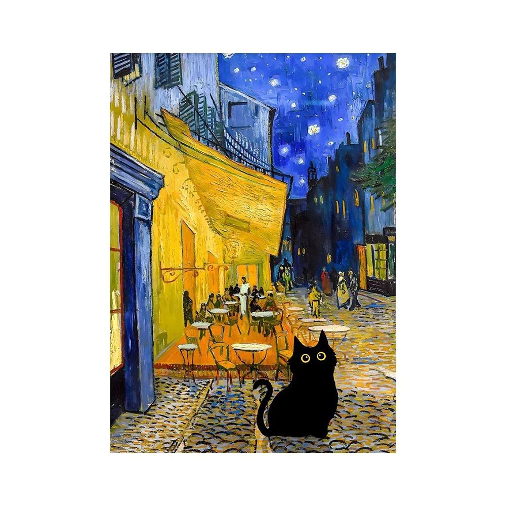 Black Cat Van Gogh Sunflowers Funny Art Matisse Monet Canvas Painting Posters And Prints Wall Pictures For Living Room Decor