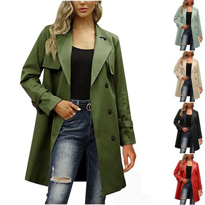 Women's Fashion Casual Double Breasted Long Sleeve Trench Coat With Belt