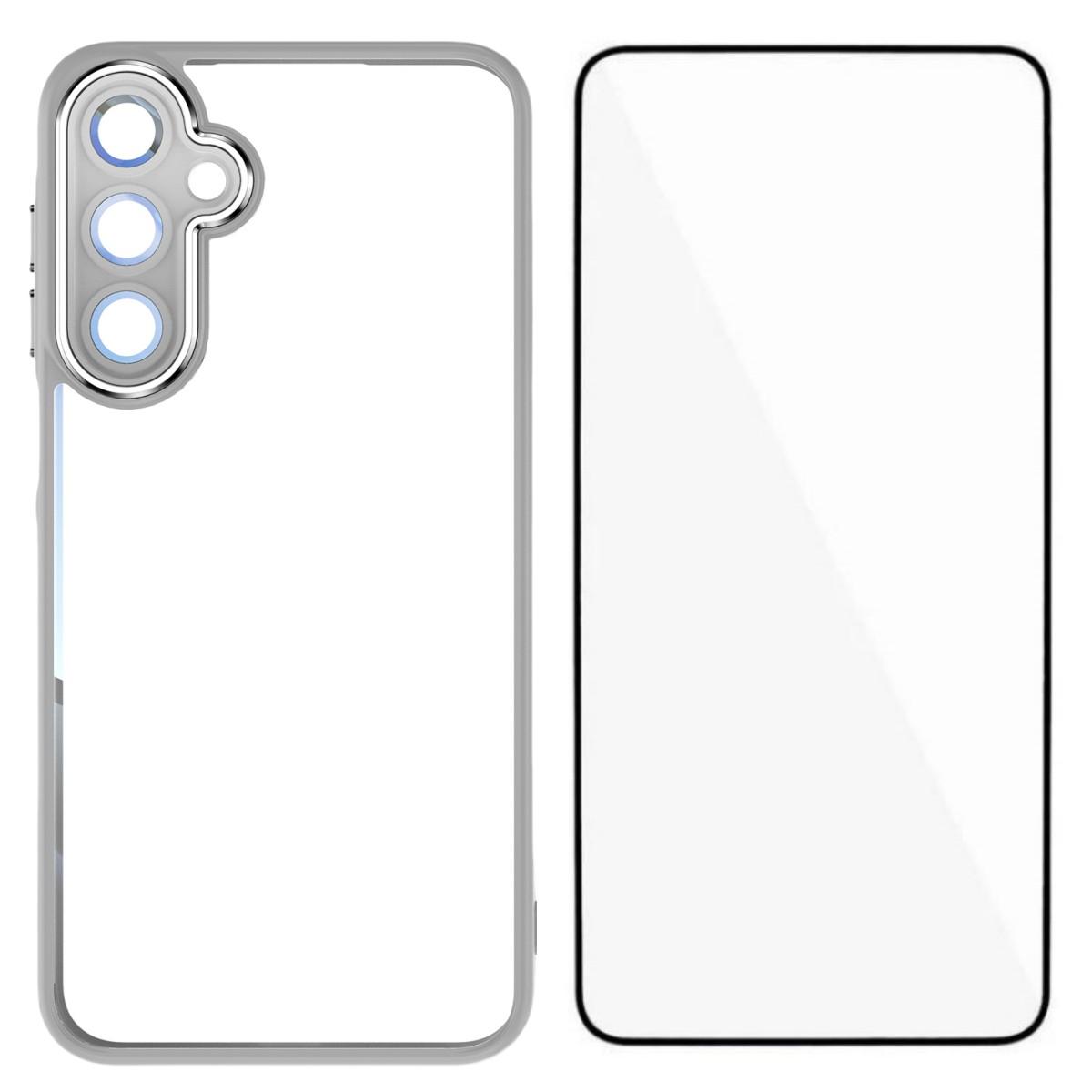 

For Samsung Galaxy A36 5G TPU Case WANLONFENG Shockproof Clear Phone Cover with Tempered Glass Film Grey