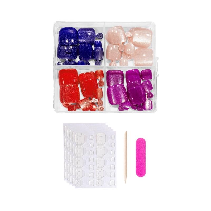 

Press on Toenails Glossy Fake Toenail Glues on Toenail Cats Eye Acrylic Fake Toe Nail Stick on False Toenail with Design