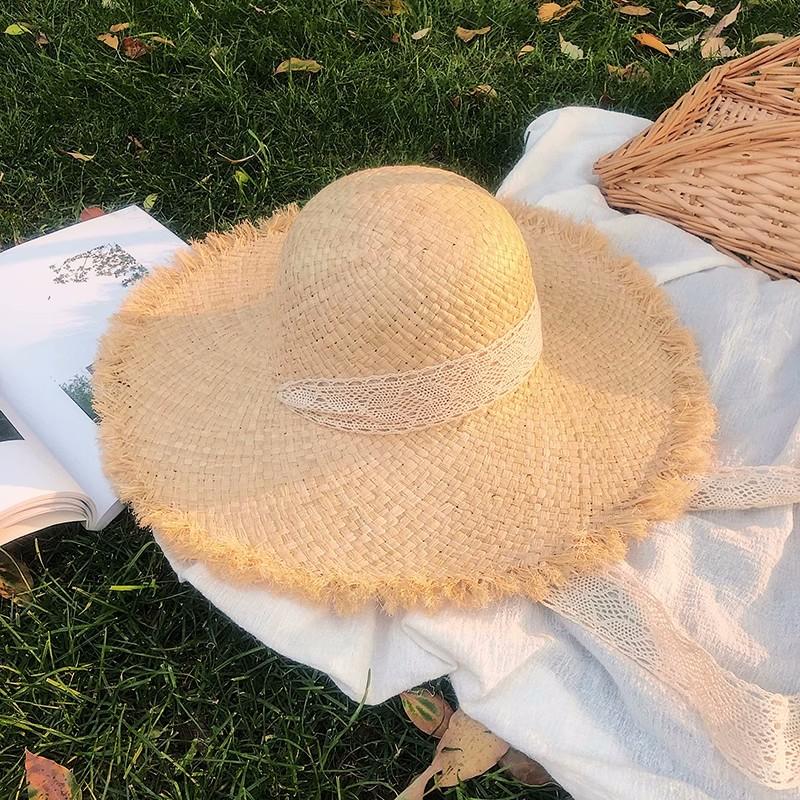 Summer Natural Raffia Sun Hat For Women Wide Brim Fashion Floppy Shade Dome Straw Hat Girl Outdoor Vacation Beach Hat Panama