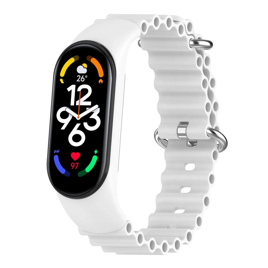 Actecom Cinturino Compatibile Per Xiaomi Mi Band 7/6/5 - Bracciale In Gomma Bianco - Morbido E Ecologico