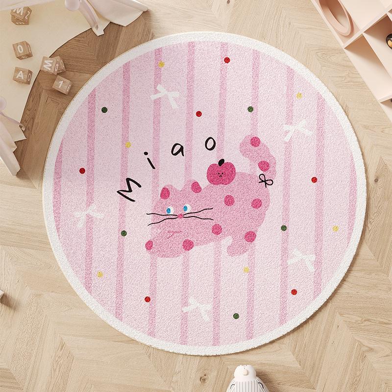 Cartoon Style Bedroom Decor Round Carpet Thick Plush Carpets for Living Room Fluffy Soft Children's Floor Mat Washable Study Rug