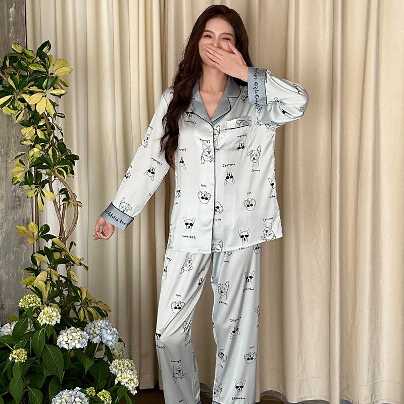 

Пижама для женщин, всесезонная, с длинными рукавами, из двух частей, с рисунком собаки из мультфильма, милая и симпатичная пижама XL