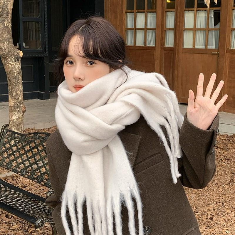 

Luxury Cashmere Bright Solid Colors Women Scarf Winter Thickened Shawl Wrap Bandana Pashmina Tassel Female Foulard Thick Blanket