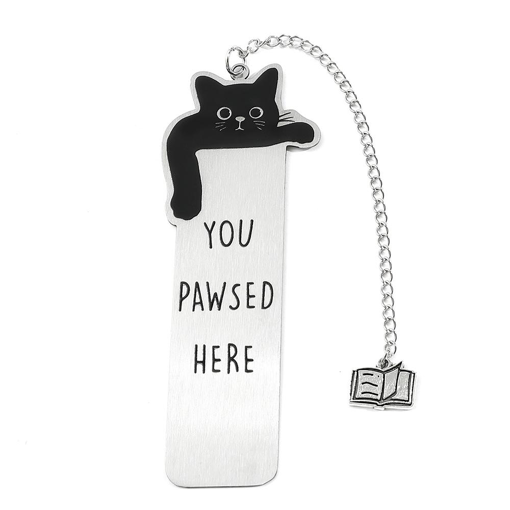 1pc Stainless Steel Cat Bookmark, Waving Paw Design with Inspiring Quote, Perfect Gift for Readers & Cat Lovers, Durable