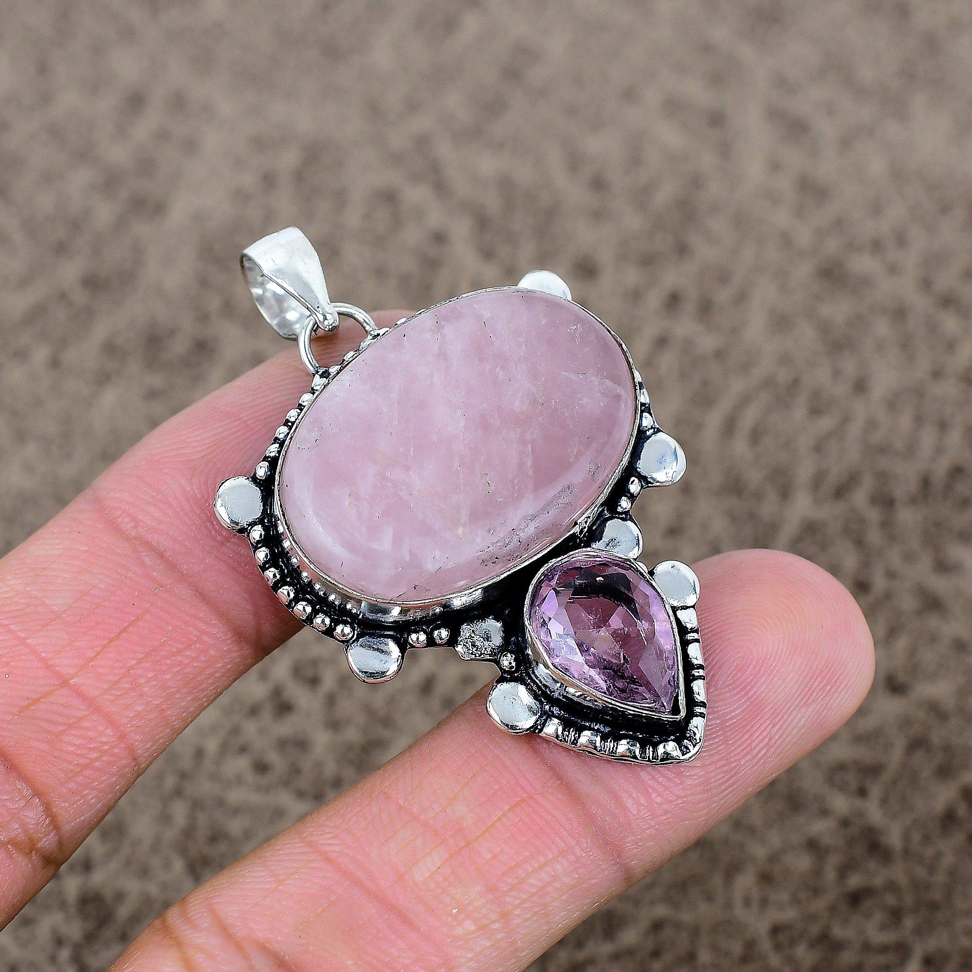

Rose Quartz, Kunzite Gemstone 925 Sterling Silver Jewelry Pendant 2.09 KKG-339