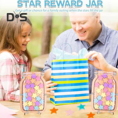 Wooden Reward Jar with 25 Colorful Stars Flowers Kids Students Potty Training Positive Behavior Chart System Home Classroom Management Tool