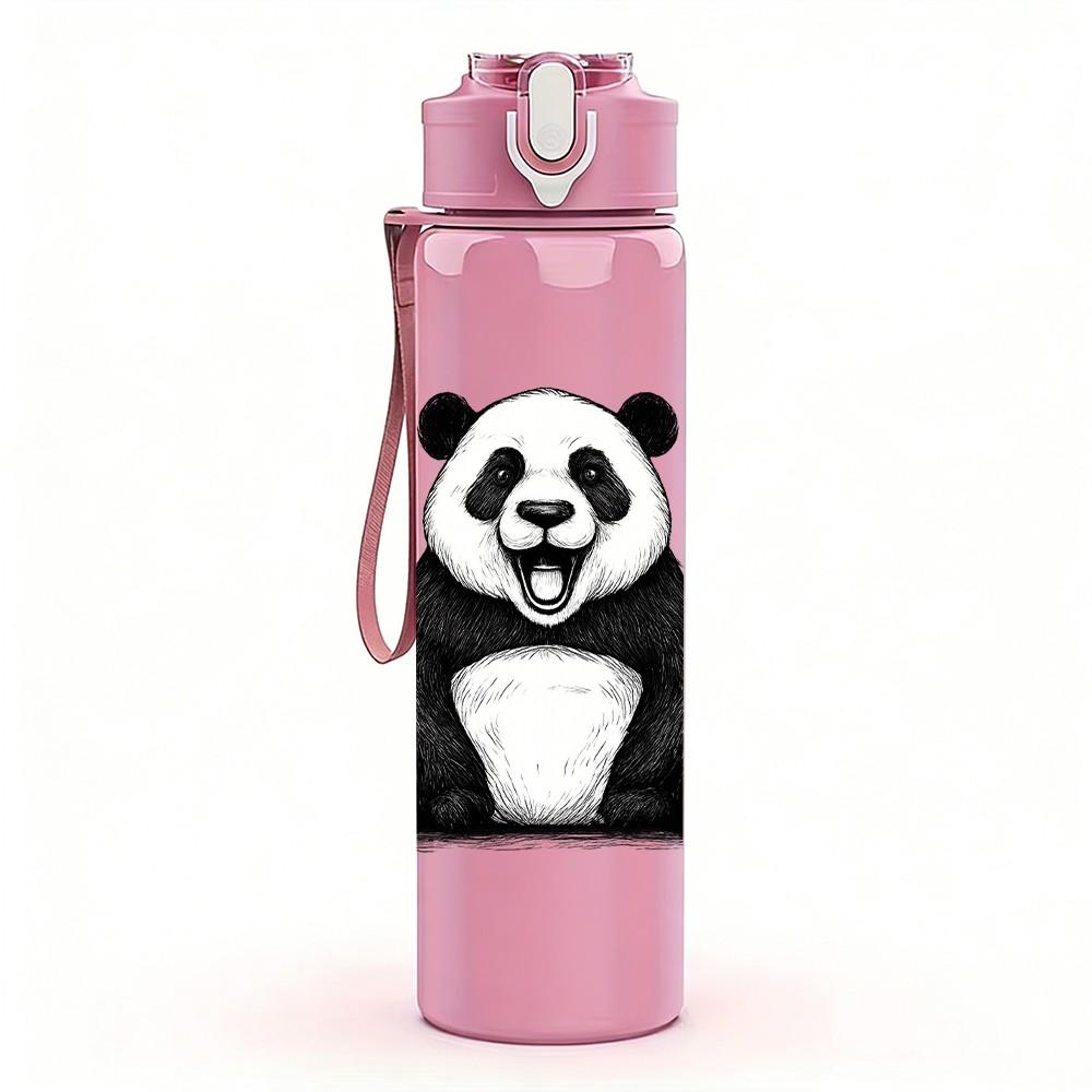 1PC Giant Panda Bear 750ml Color Plastic Sports Water Bottle Leakproof Flip Straw Lid Suitable for Sports Office Home Use