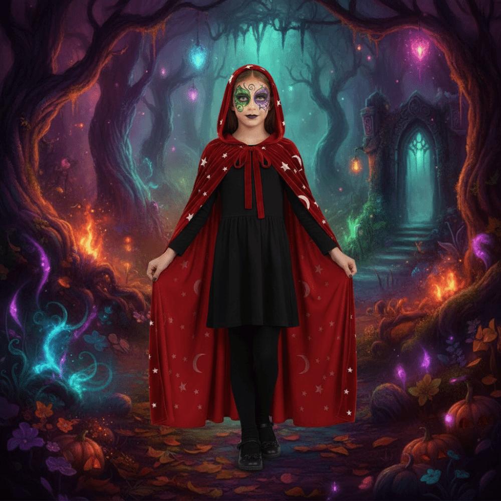Soft Fabric Velvet Hooded Cloak Foil Printed Costume Robe Gothic Party Apparel  Photoshoot