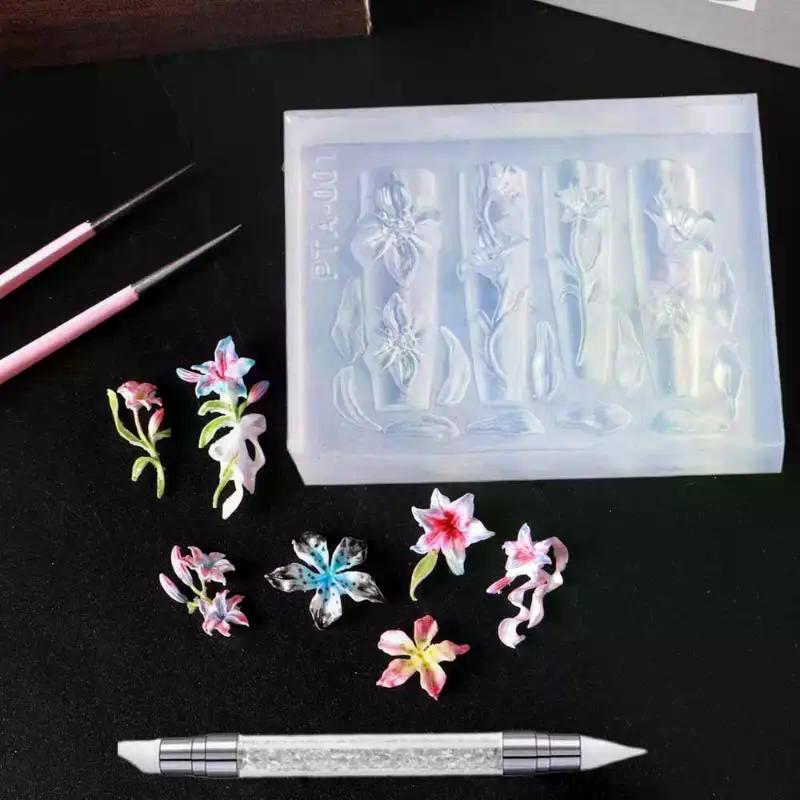 2/3Pcs 3D Hawaii Hibiscus Flowers Nail Art Mold Floral Petal Ballet Bows Design Resin Mold Nail Carving Template DIY Accessories