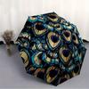1pc Peacock Feather Pattern Automatic Folding Umbrella - 8-Rib Iron Frame, Windproof, Portable Sunshade with Plastic Handle for Travel & Out