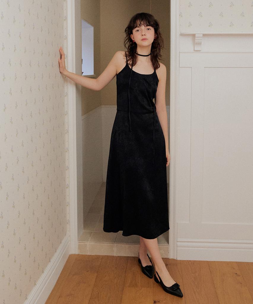 ADAUL Jacquard Rope Belt Long Dress - Black
