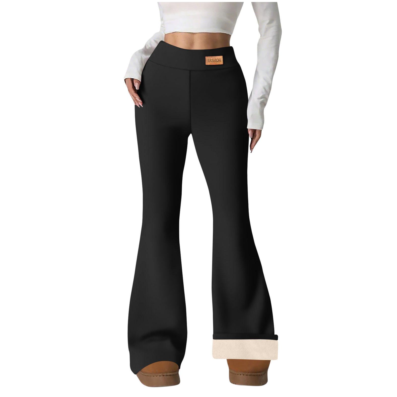 

Women s Fashion -Lined Leggings High-Waisted Winter Yoga Bell-Bottom Wide-Leg Thermal Pants S чёрный