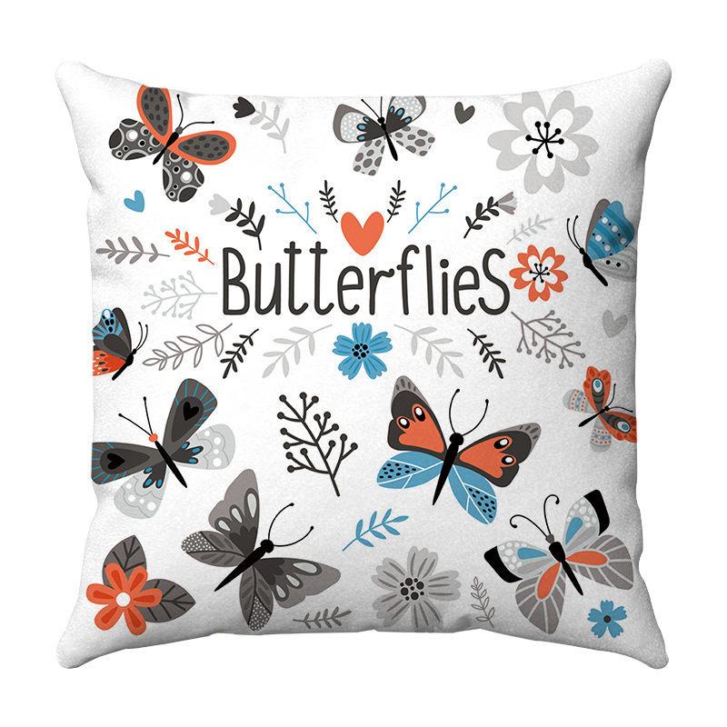 Seamless Watercolor Butterfly Digital Printing Short Plush Pillow Covers for Car Sofa Office Cushion Cover Home Goods 60x60cm