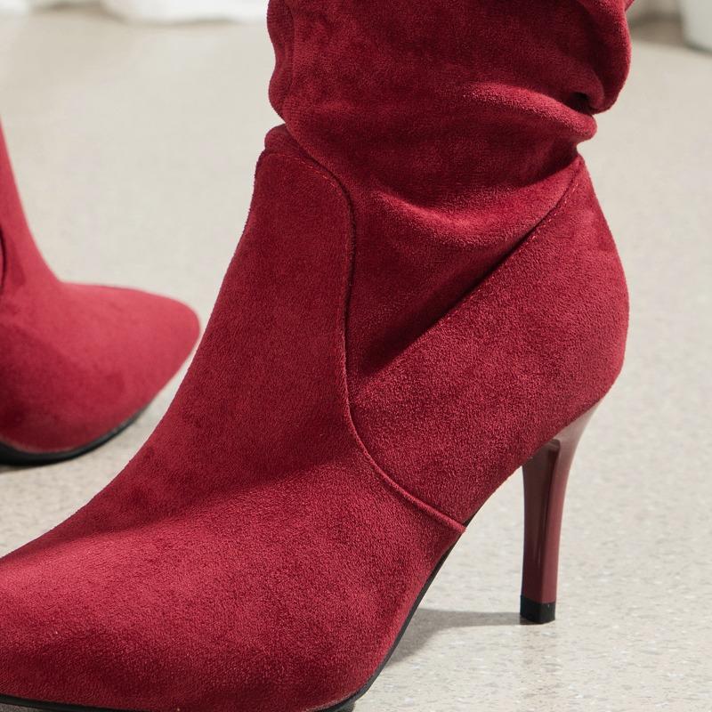 Fashion Shoes Female 2024 Plus Size Knee-High Women's Boots Slip on Modern Boots Women Pleated Pointed Toe High Thin Heels Women's Shoes