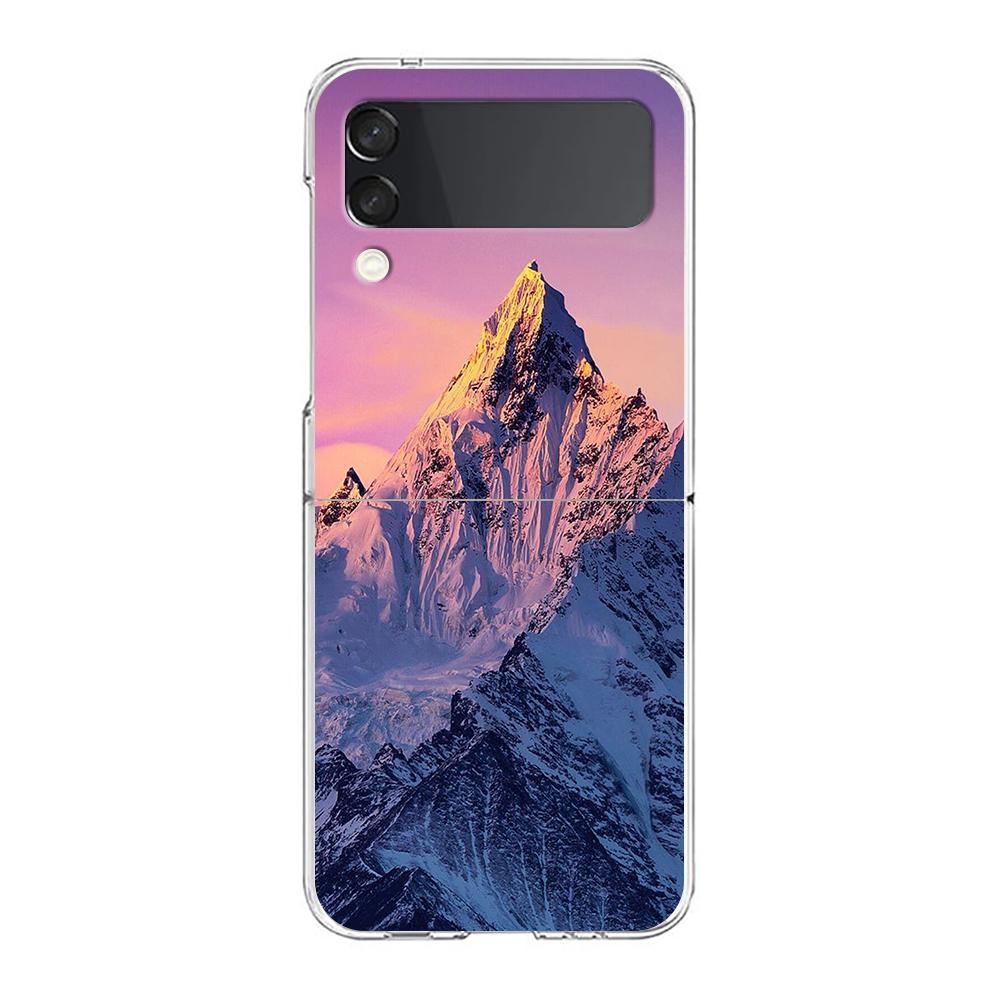 Transparent Phone Case For Samsung Galaxy Z Flip 3 4 5 6 7 Hard Folding PC Z Flip3 Flip4 Cover Mountain Peaks Landscape