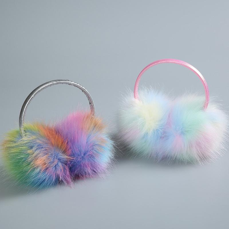 Modische Plüsch-Hörer für Damen, Winter, Warm, Weihnachts-Kopfhörer-Form, Mädchen-Ohrenschützer, Polarlichter-Farbe