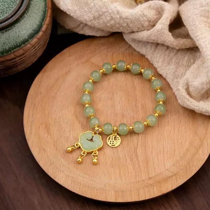 Women  Lucky Bracelet Imitation Hetian Jade Temperament Beaded Bracelet Jewelry Gift
