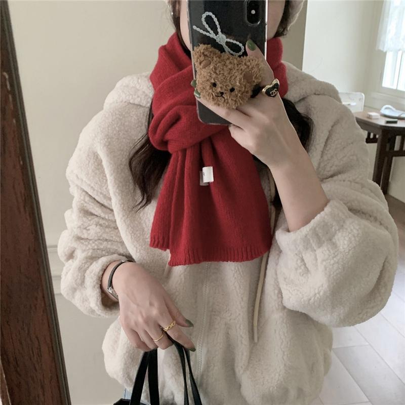 Hick Knitted Snood for Women 160x20cm Warm Winter Neck Warmer Solid Color Cashmere-like Fleece Scarf