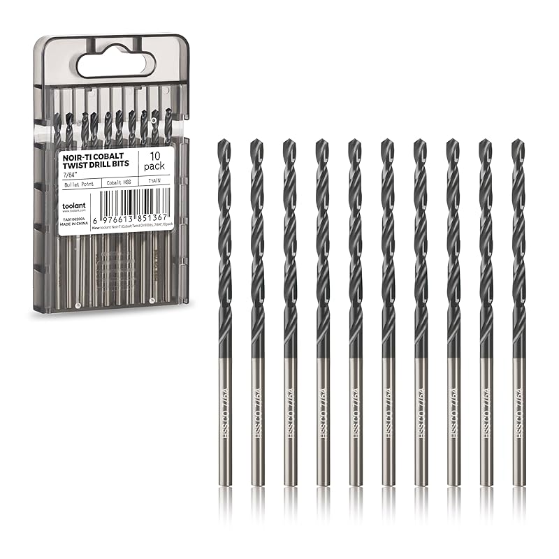 toolant Cobalt Drill Bit Set for Metal and Steel (Pro), Titanium Aluminum Nitride Coated (TiAlN) with Point Tip, for Hardened Metal, Stainless Steel,