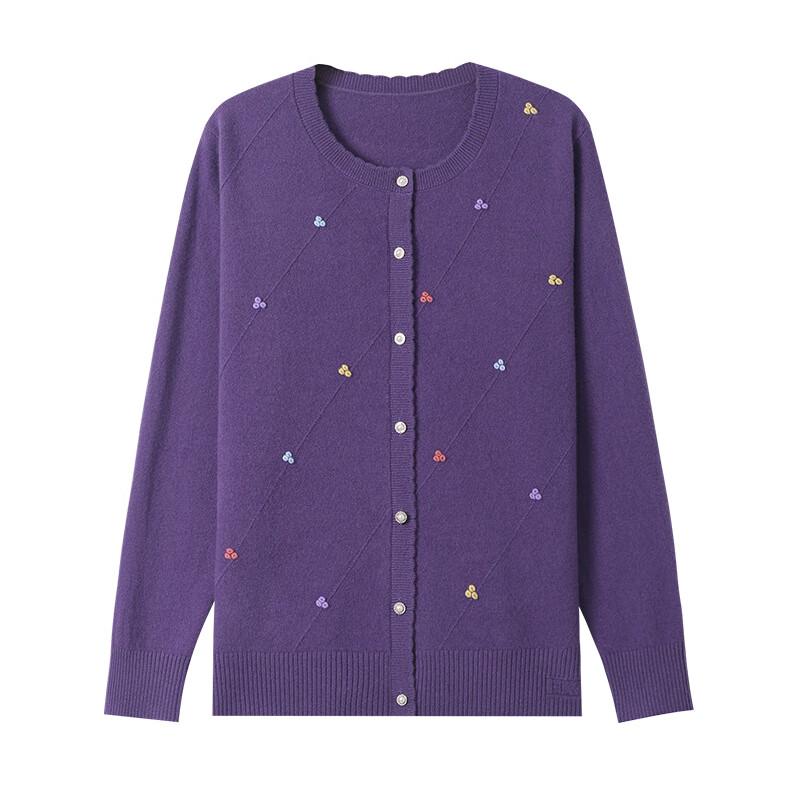 Hengyuanxiang Women's Pure Wool Round Neck Cardigan