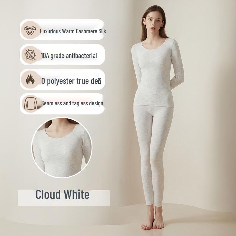 Women's Silk Cashmere Thermal Underwear Set: Seamless, Thick, and Warm for Autumn and Winter.