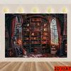 2D Flat Banner, 1 Piece of Polyester Background Fabric, Mysterious Retro Library Background, Halloween Witchcraft Theme