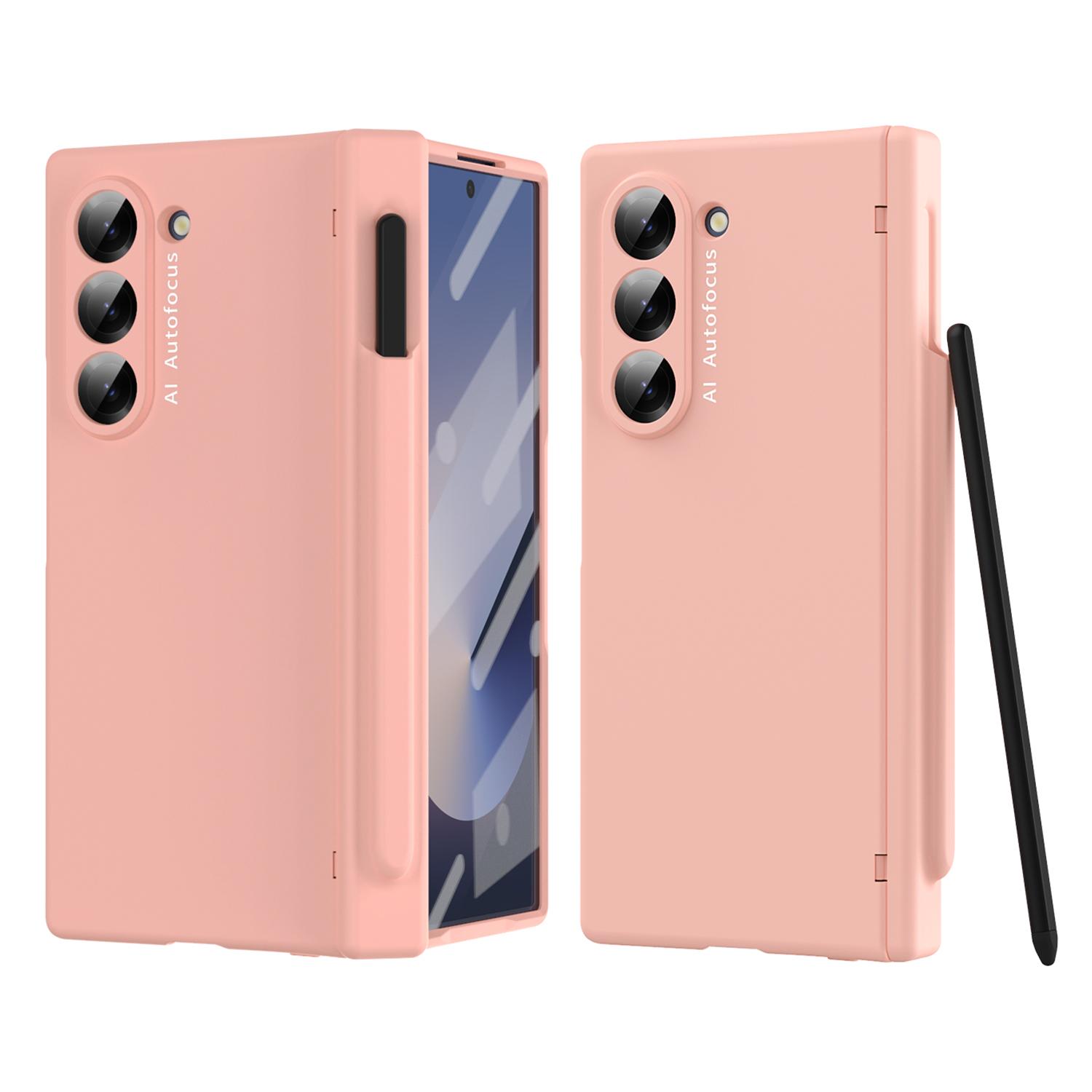 

Macaron Series For Samsung Galaxy Z Fold6 5G Case PU Leather+PC Protective Phone Cover with Stylus Pink