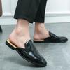 Casual Men's Half Slippers Classic Retro Flat Bottomed Style Outdoor Leisure Party and Daily Life Walking Black Leather Hombre