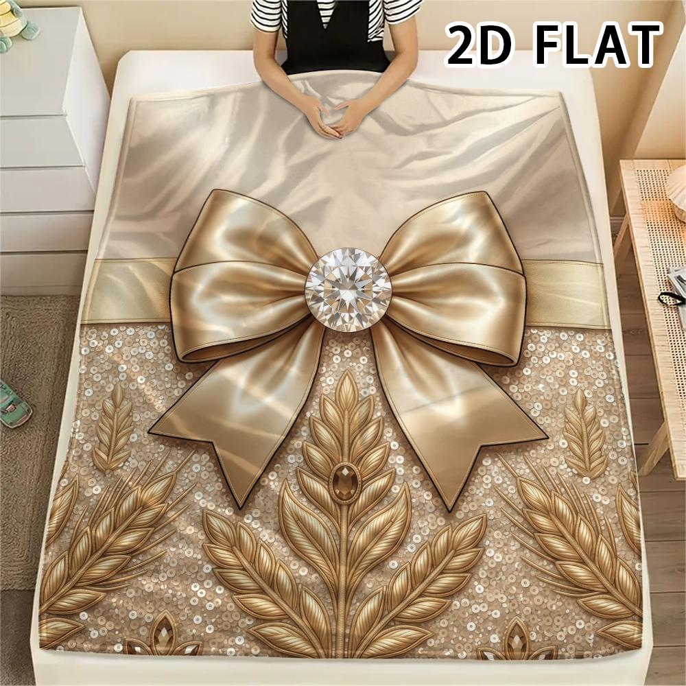 1Pc 2D FLAT Luxury Bow Print Flannel Blanket,High quality Comfortable for All Seasons,Home Decor,Warmth and Comfort,Perfect for Christmas Gifts