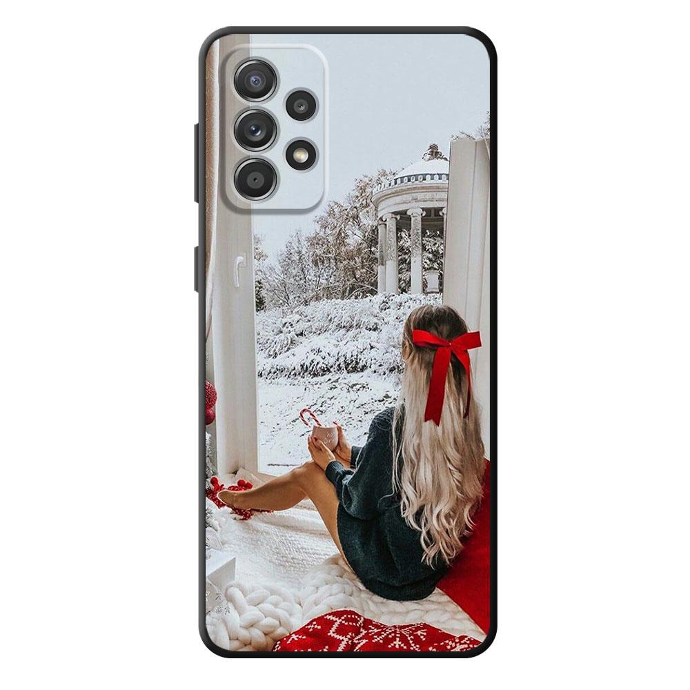 Merry Christma Winter Girl Black Shell Back Phone Case for Vivo S1 Y70 Y17 V21 Y53 V17 Y31 V20 Y11 Y72 5G Y19 Y15 Y81 Y20 Bag