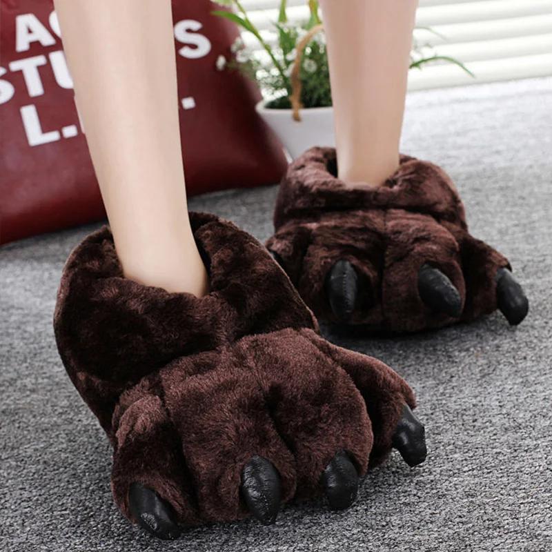 Fashion Animals Beast Claw Shoes Slides for Men Fun Chunky Fuzzy Slippers Male Plush Warm Bear Paw Lovers Funny slippers