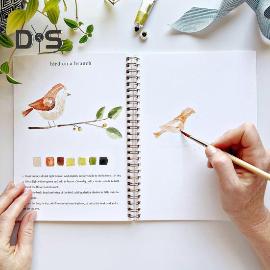 Aquarell-Arbeitsbuch, 24 Farben, Aquarell-Malset mit Pinseln, spiralgebundenes Wassermalbuch, Kunsthandwerksgeschenke für Anfänger