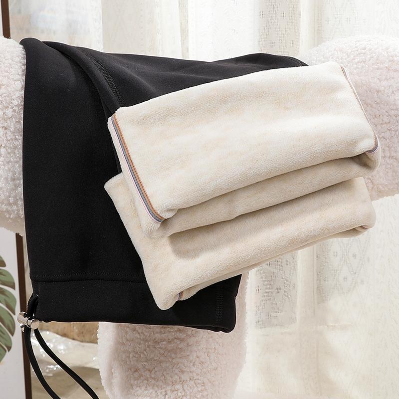 Winter Fleece-Lined Maternity Flare Pants with Abdominal Support and High Waist Design