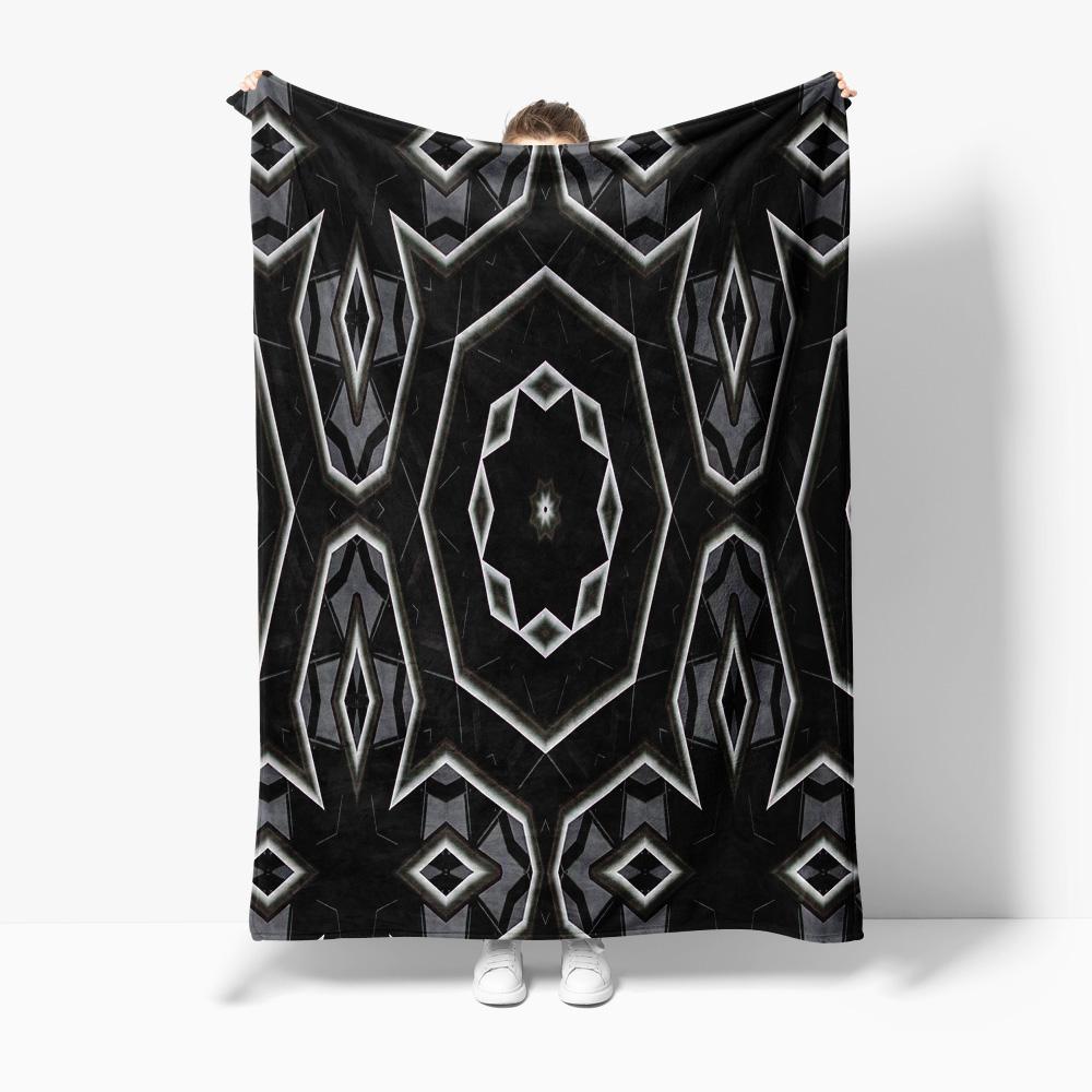 

Black Gray Geometric Pattern Flannel printed blanket suitable for all seasons suitable for living room office sofa and travel 75x100cm
