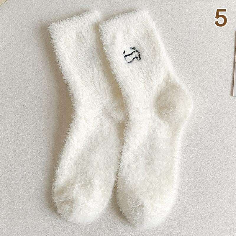 

Милые зимние бархатные носки с эмотиконами, белые супермягкие носки из норки, женские теплые толстые носки для сна дома и зимы