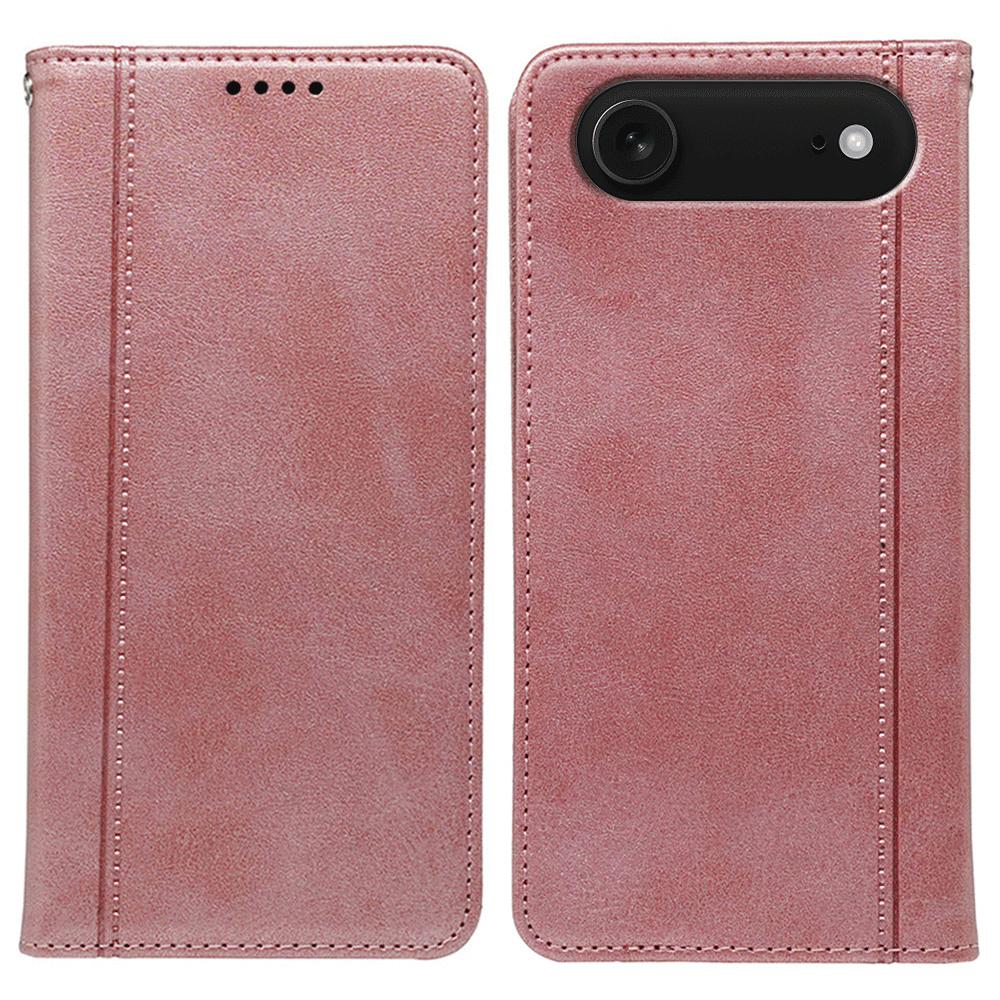 

For iPhone 17 Air Case Hidden Magnetic Closure Calf Texture Leather Phone Cover Rose Gold