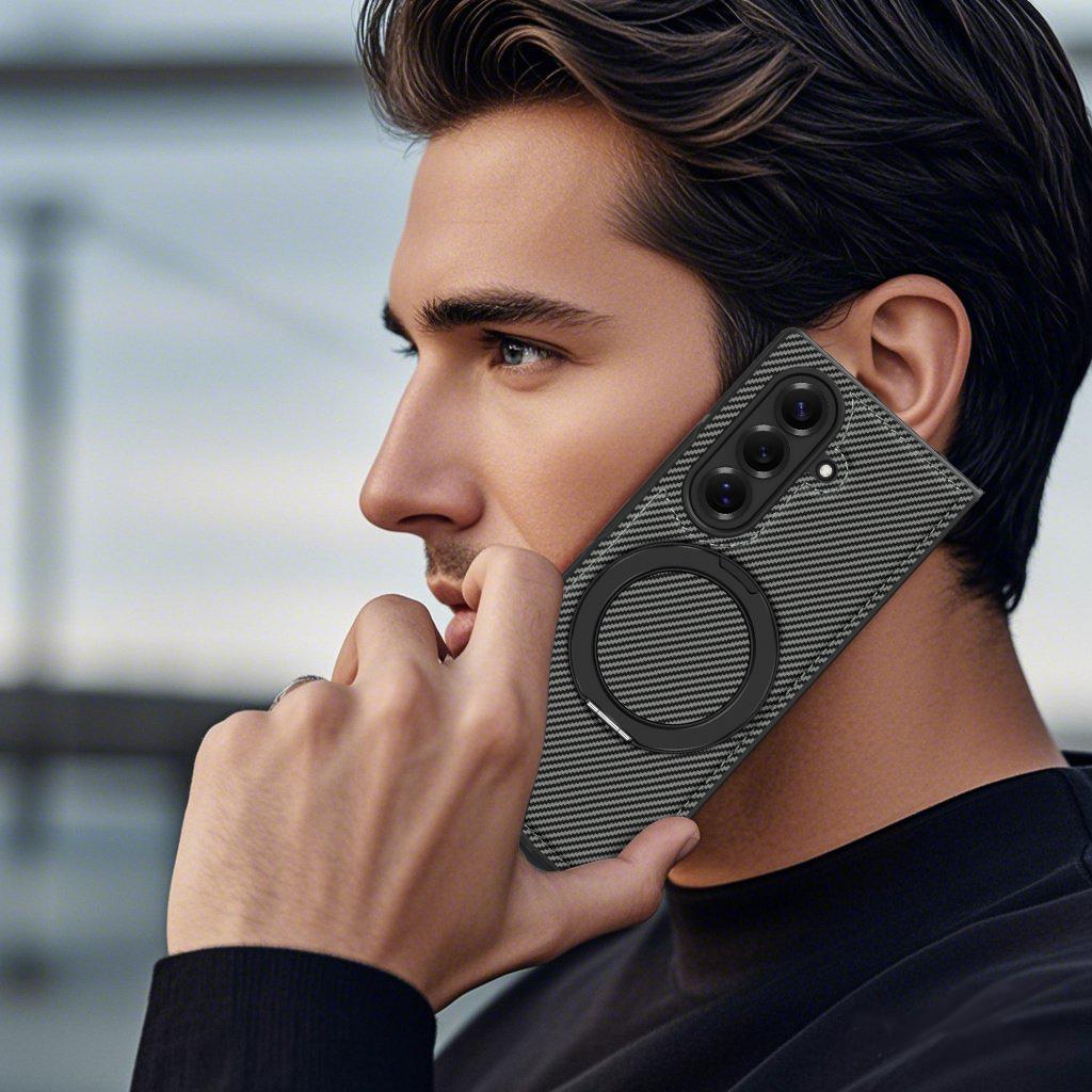 Minimalist Kevlar Carbon Fiber Magnetic Holder Case for Samsung Galaxy Z Fold 7 6 5 4 3 For Mag-safe 360 Rotating Bracket Cover