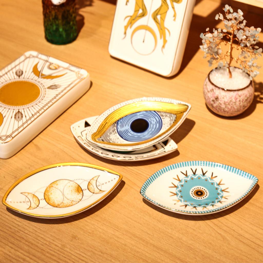 Unique Eye Designs Jewelry Dishes Sturdy Ceramic Fashion Home Accessory Organizers Portable for Trendy Women Daily Use